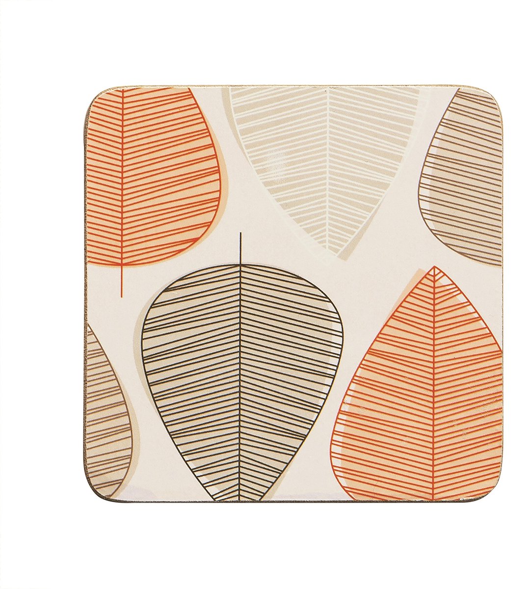 Housewares Leaf onderzetter, 4 stuks, groen oranje, kurk, 10x10x2