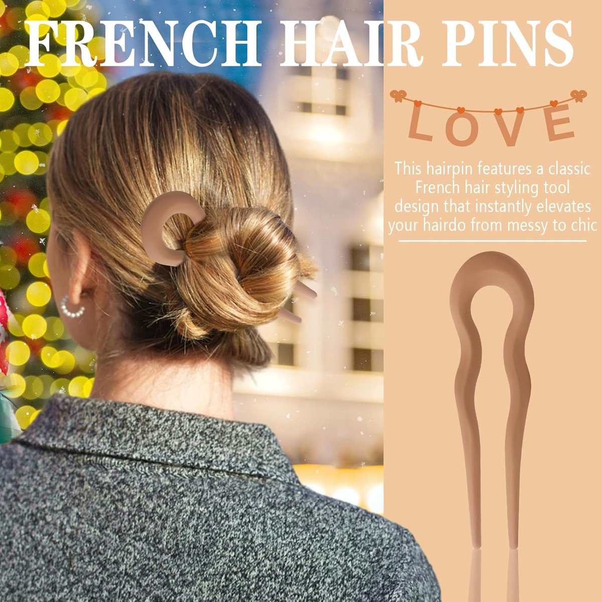 Haarspelden, grote & haarspeld french twist haarvork voor French Twist Looks, Franse haarspeld voor elegant opgestoken kapsel, haarpin & U haarspeld voor dames