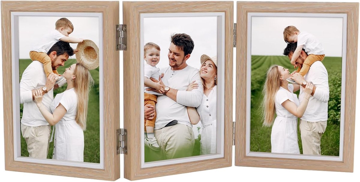 3 foto's, 10 x 15 cm, opklapbare fotolijst met transparant PELD-paneel, scharnieren, klapfotolijst voor verjaardagen, bruiloften en bureaudecoratie