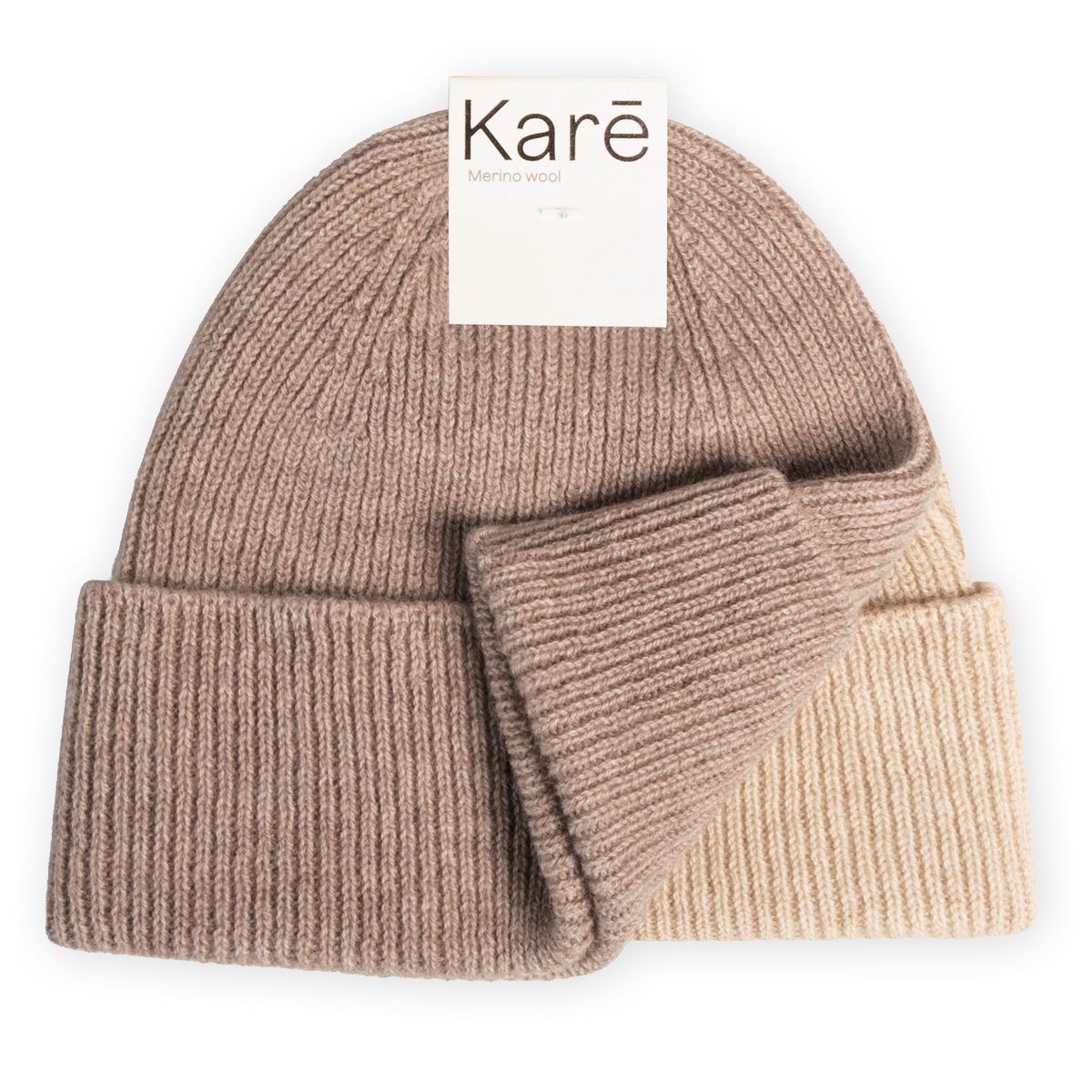 Karē Baby Muts - Baby Mutsje Unisex - 0-6 maanden - Zacht & Ademend Merino Wol - 2 Pack - Warm Walnut & Bon Beige