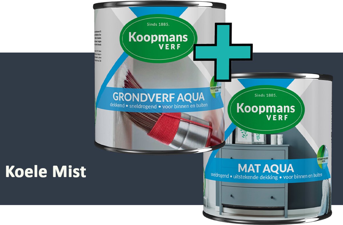 Koopmans Grondverf Aqua en Mat Aqua - grondverf en lakverf set - Koele Mist - 2x - 1,5 l