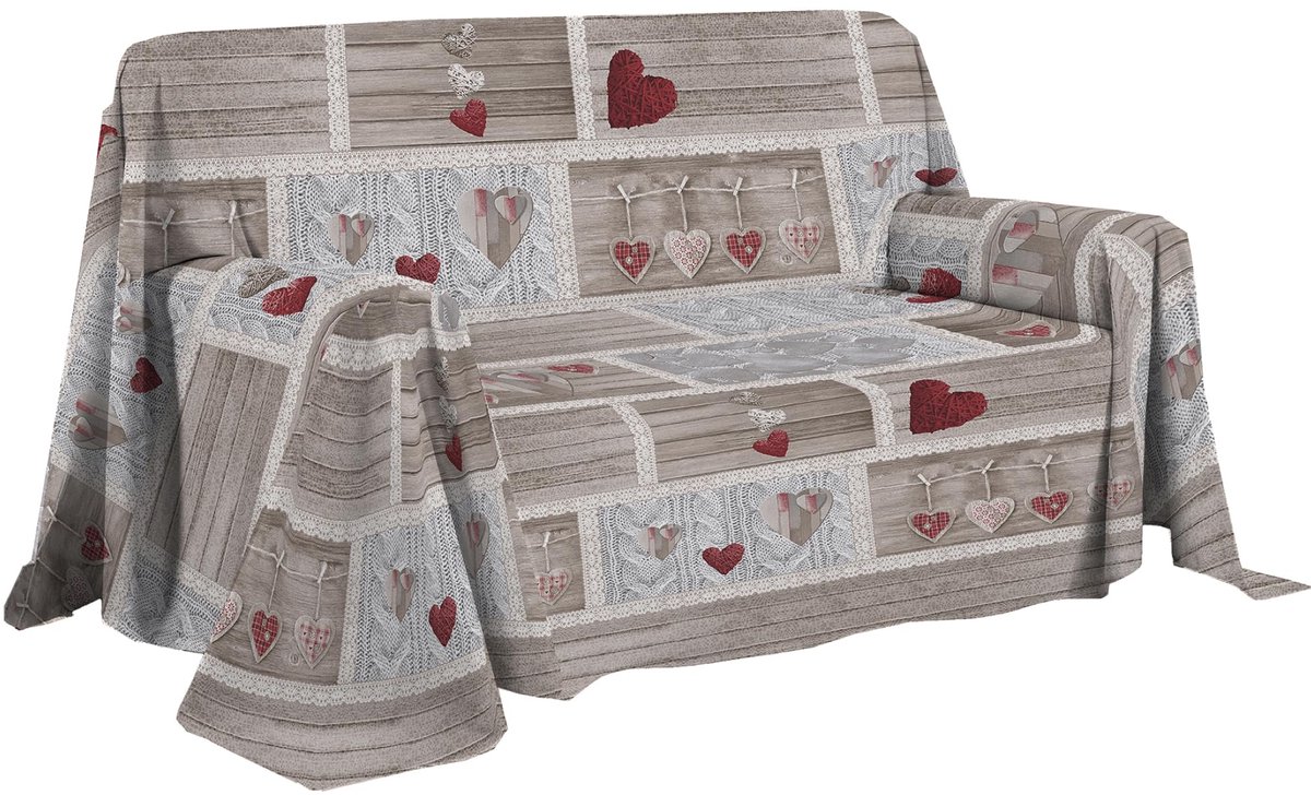 DELICATI Bankhoes 180 x 290 cm, Gemaakt in Italië, 100% Puur Katoen Sprei, Patroon Shabby in Love Rood, Ideaal voor Zomer (Eenpersoonsbed)