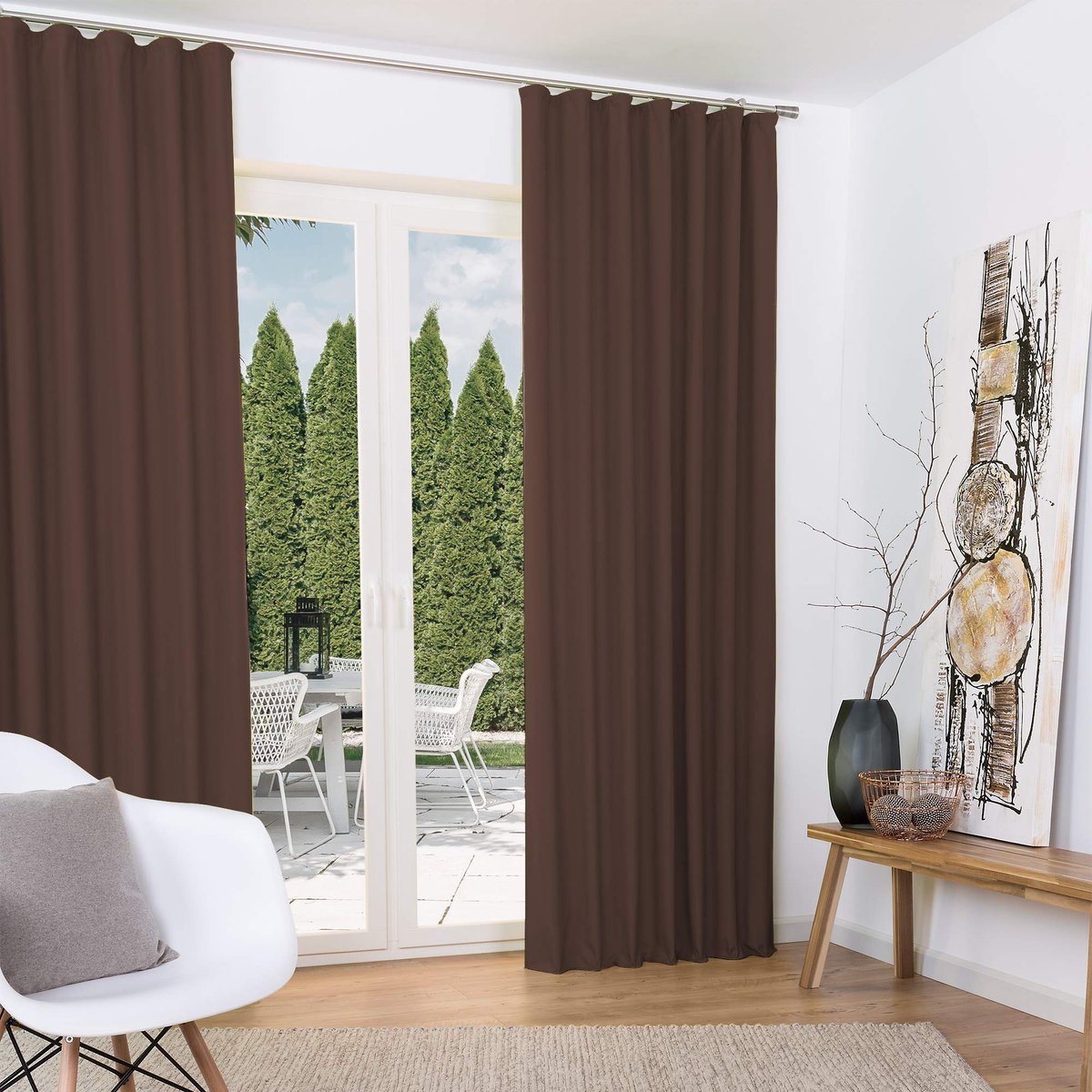 Amelie TK Set van 2 thermische gordijnen, 140 x 245 cm, bruin, thermische gordijnset met plooiband, isolerend, koude- en hittebescherming, universele band, verduisterend voor woonkamer
