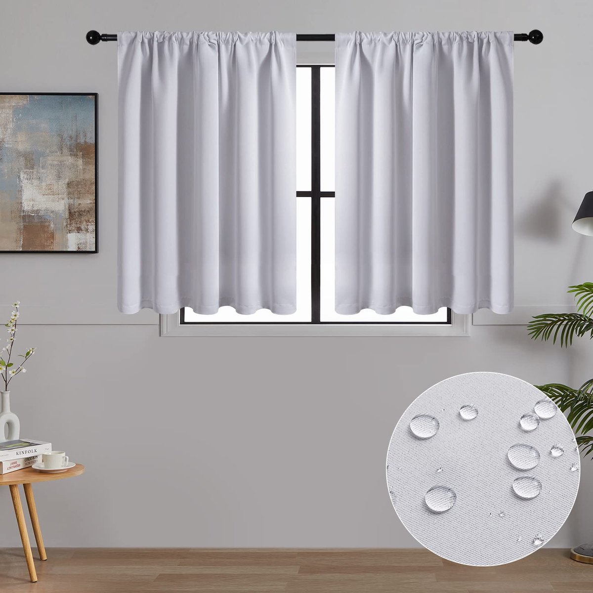 Verduisteringsgordijnen, gordijn, ondoorzichtig, keukengordijnen, set van 2, raamgordijnen, decoratiegordijnen voor woonkamer, slaapkamer, 60 x 90 cm (h x b), gebroken witte g