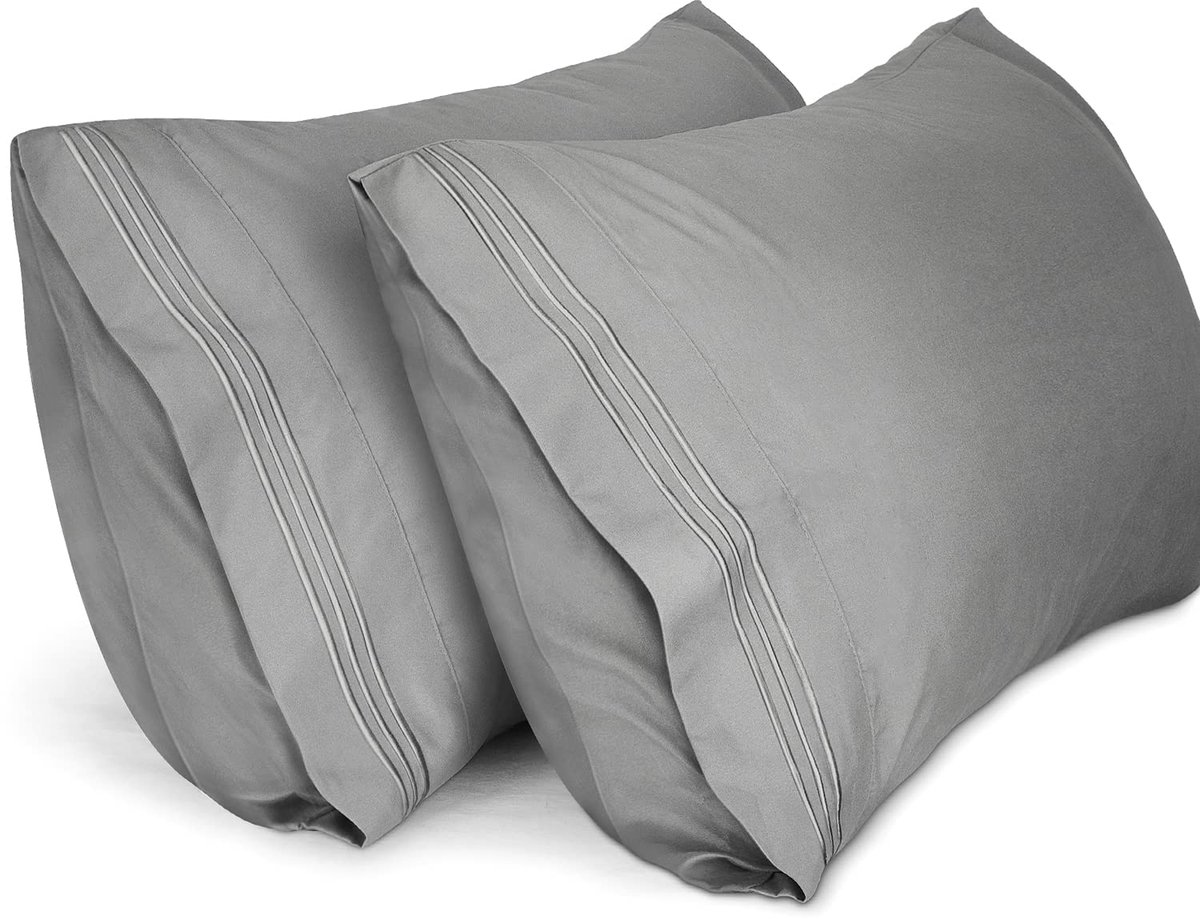 2 Pack Satijnen Kussenslopen, Standaard Formaat Zacht Effen Kleur Microfiber Satijnen Kussensloop, Envelop Sluiting Kreukvrij Vervagingsbestendig Ademend (50x90 cm, Grijs)