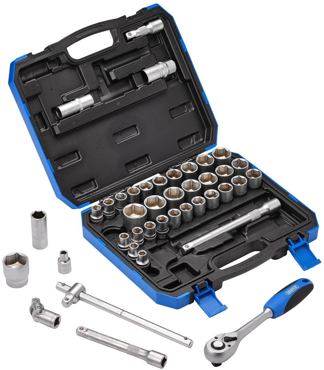 Draper 1/2" doppenset inch + metrisch met gloeibougiedoppen, 41-delig