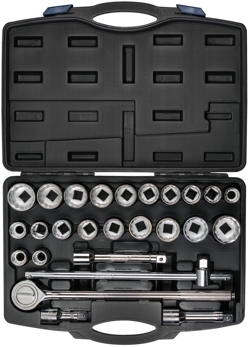 Draper 3/4" doppenset metrisch + inch in koffer, 26-delig
