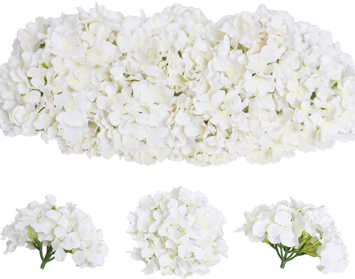 12 stuks kunstmatige hortensia-bloemhoofden met stelen, pluizige grote bloemen voor doe-het-zelf bloemstukken, bruiloftsfeest, thuis- en kantoordecoratie (wit)