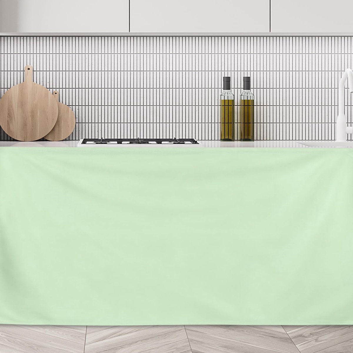 Gordijnen, kort gordijn voor privacy, stofdicht, voor onder het bureau, met haak- en lussluiting, voor keuken, badkamer (90 cm breed x 70 cm hoog, lichtgroen)
