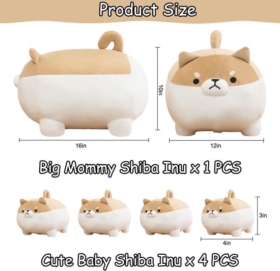 Knuffeldier met 4 Shiba Inu-knuffels in haar buik, gevuld katoenen pluche dier speelgoed cadeau voor kinderen — afbeelding 4