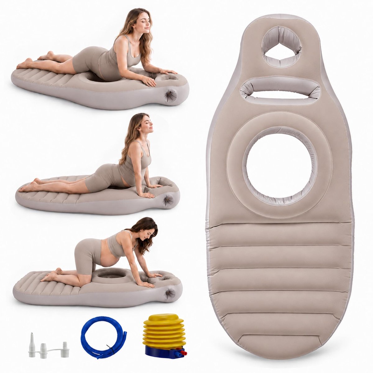 Opblaasbaar kussen voor zwangere vrouwen met gat yogamat met pomp (beige)