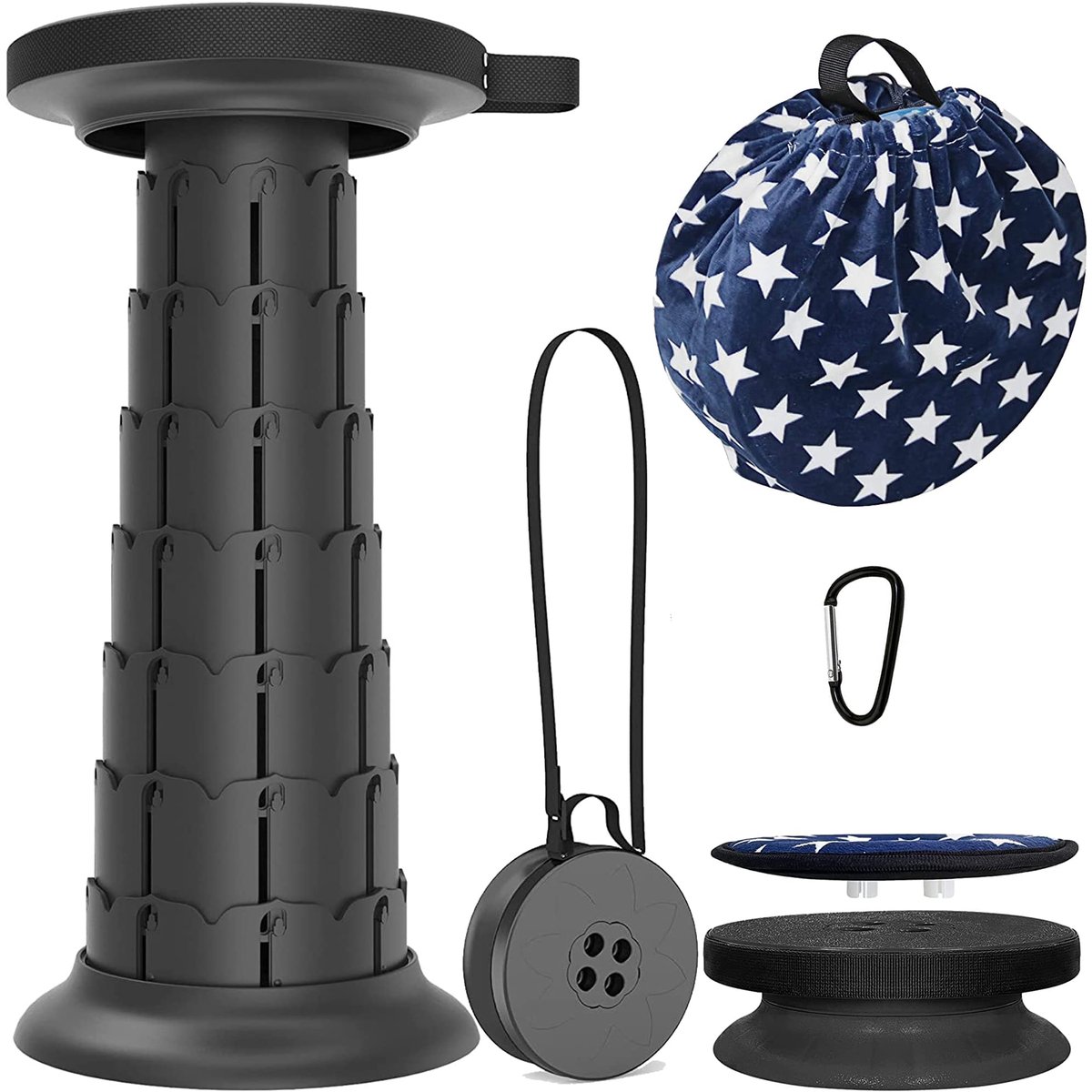 Camping Krukken Meer Stevige en Lichtgewicht Opvouwbare Telescopische Kruk Draagbare Intrekbare Kruk Telescopische Kruk Voor Wandelen BBQ Met Draaibaar Kussen & Max Belasting 550LB