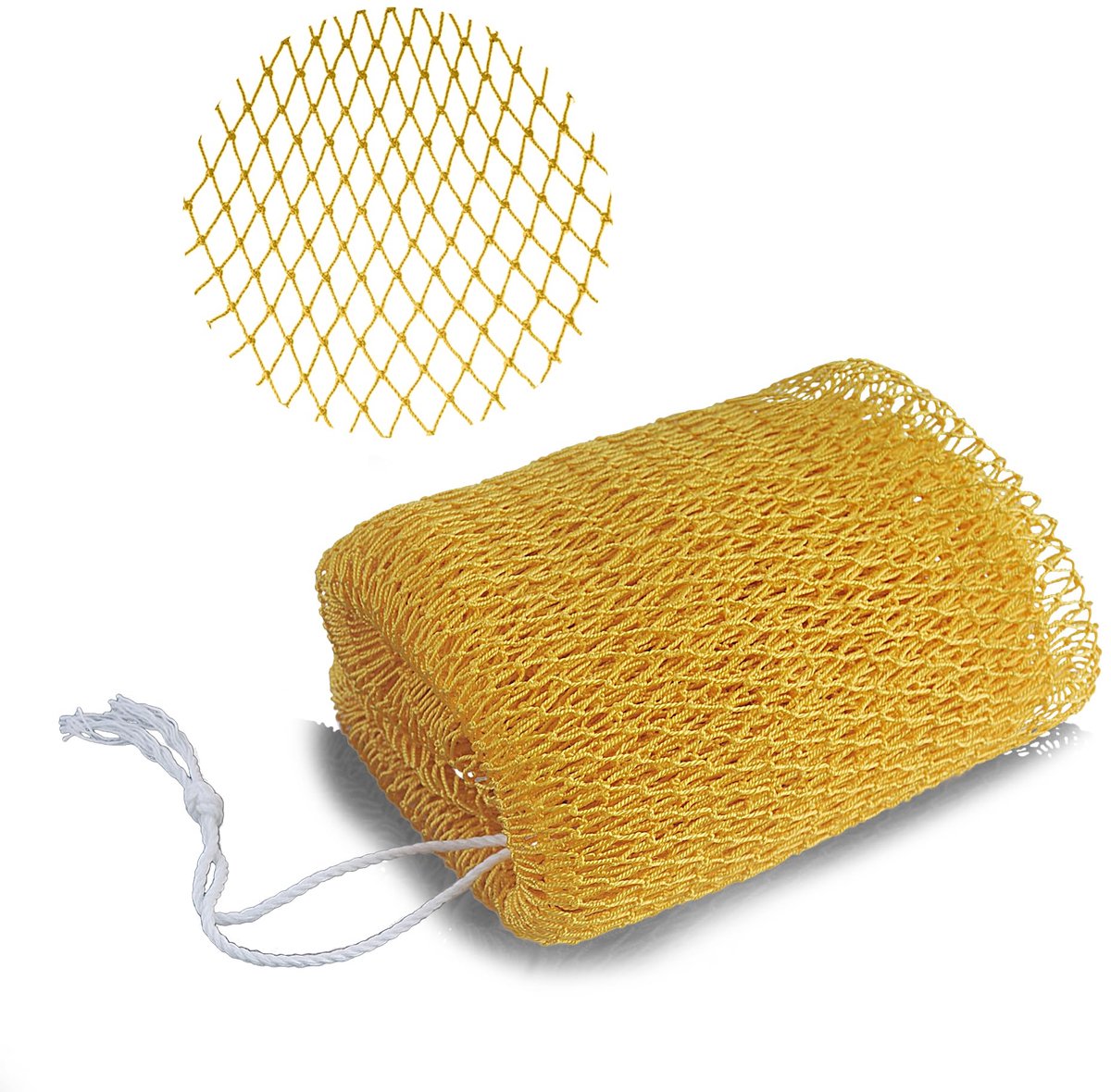 1 stk Gouden Afrikaanse Netspons, Exfoliërende Badspons voor Doucherub, Nylon Rugreinigers met Knotsen, Reklengte tot 114cm, Diep Reinigende Lichaamsverzorgingsaccessoires