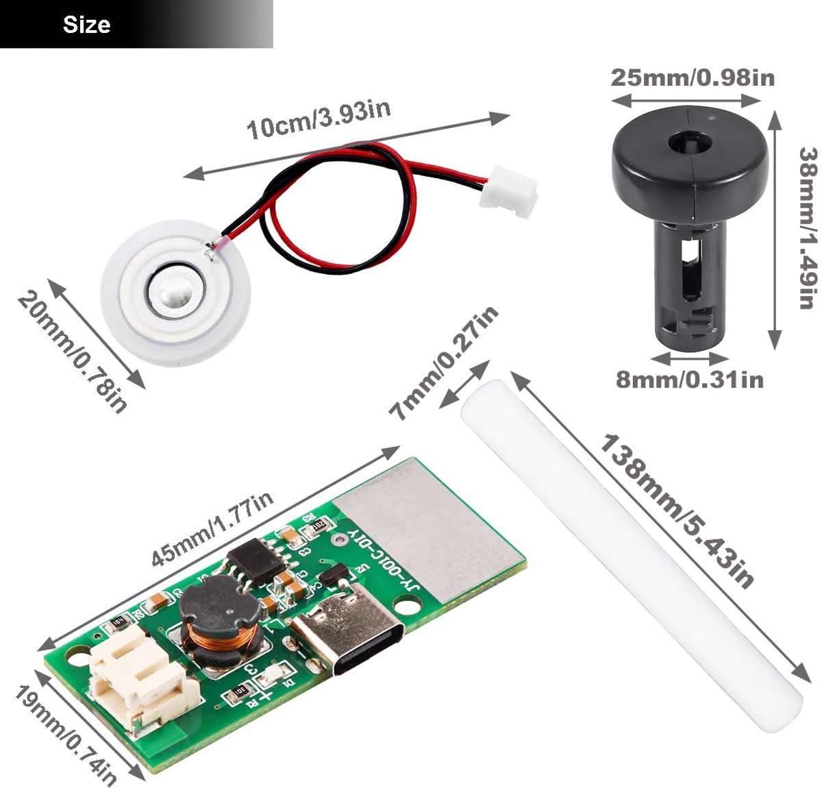 DIY verstuiver, Luchtbevochtiger Module, Type-c USB Touch schakelaar verstuiver luchtbevochtiger module 5V Ultrasone Verstuiver Mist Maker met beugel wattenstaafje usb naar Type-c kabel
