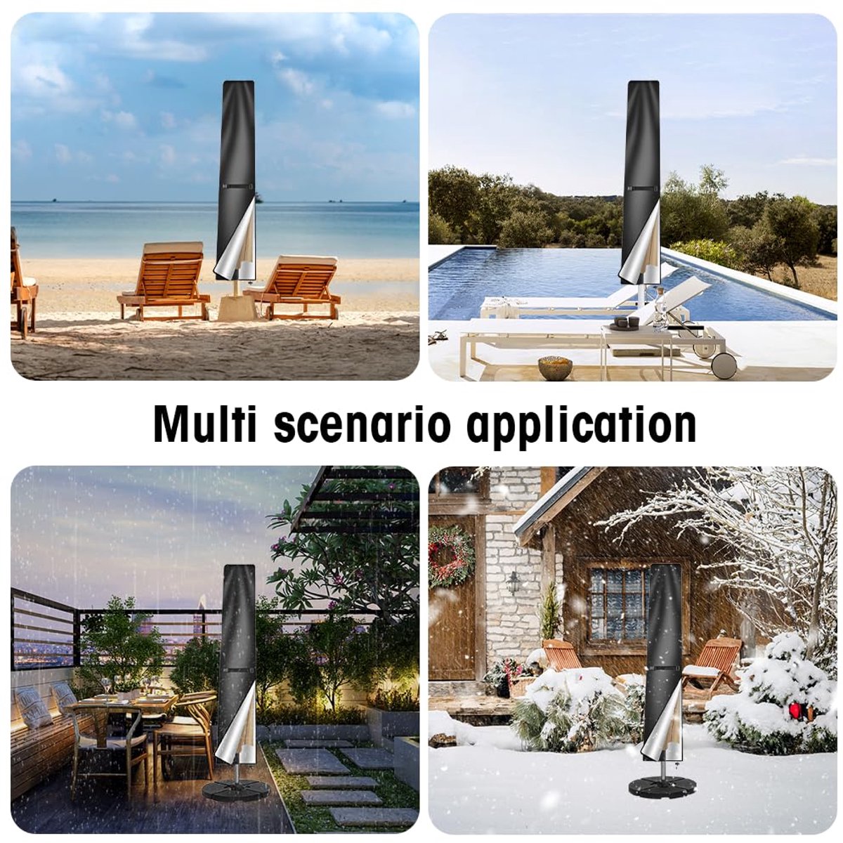 Beschermhoes voor parasol, afdekking voor parasol tot ca. 300 cm, beschermhoezen parasols met stang, 210D Oxford parasolhoes, afdekhoes waterdicht, weerbestendig, UV-anti-, 190x50x30cm