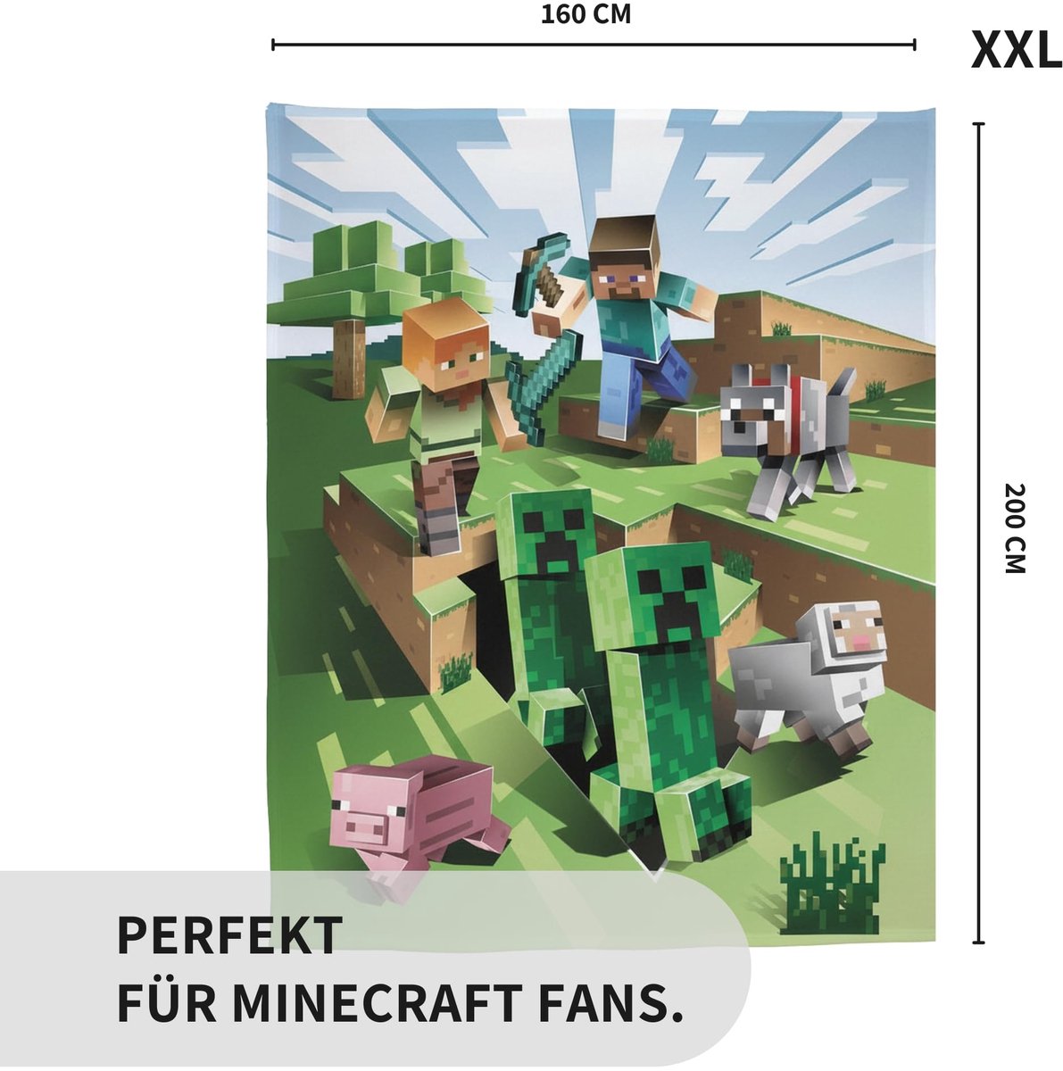 Deken 160 x 200 cm - Minecraft koraal fleece deken figuren fanartikelen voor kinderen, tieners en volwassenen - sprei