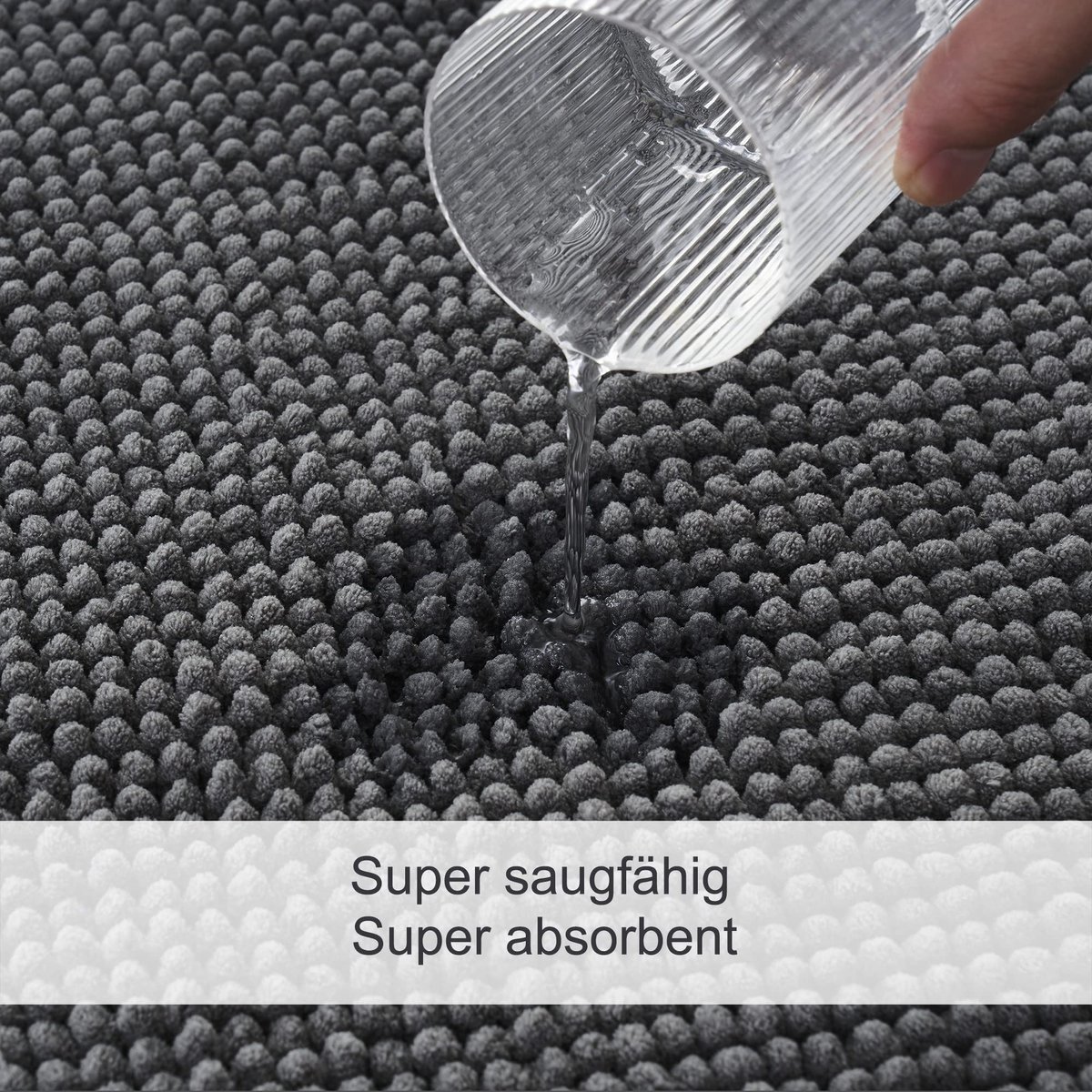 Badmat Anti-Slip av soft Chenille | Super absorberend en machinewasbaar | Te combineren als badmat set | Voor de badkamer, douche, bad of als WC mat | Donker Grijs - 45x45 cm WC