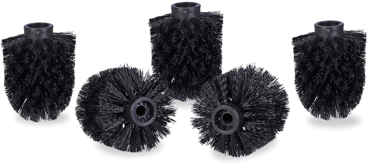 5x toiletborstelkop, schroefdraad 9,5 mm, diameter 7 cm, reserve, losse wc-borstel, zwart