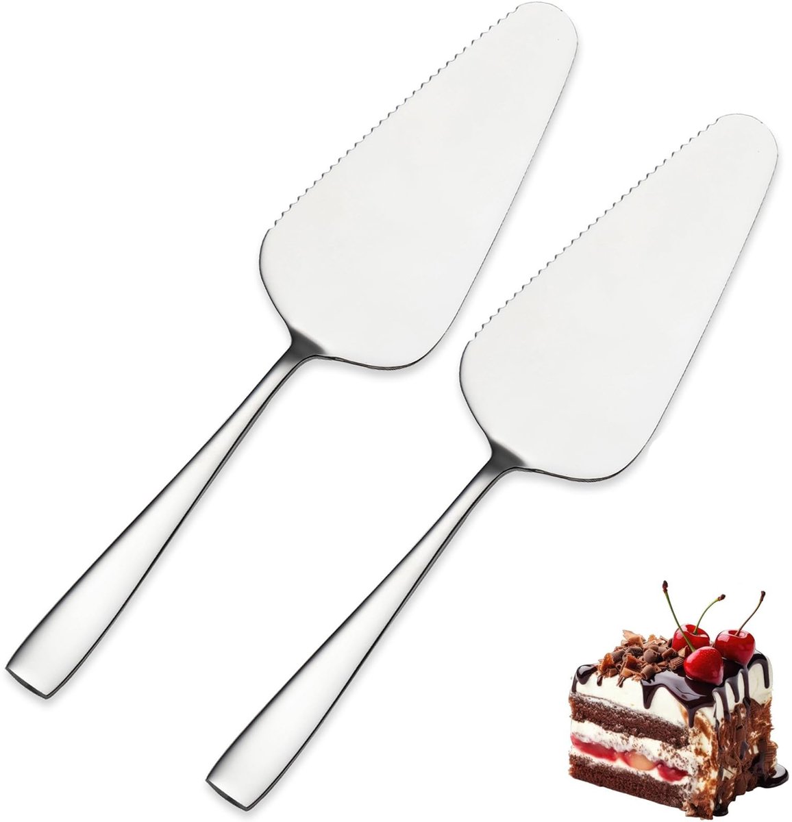 Taartschep set roestvrij staal, 2 stuks taartschep roestvrij staal gepolijst taartschep taartmes met gekartelde randen, taartmessenset voor keuken, restaurants en feestjes