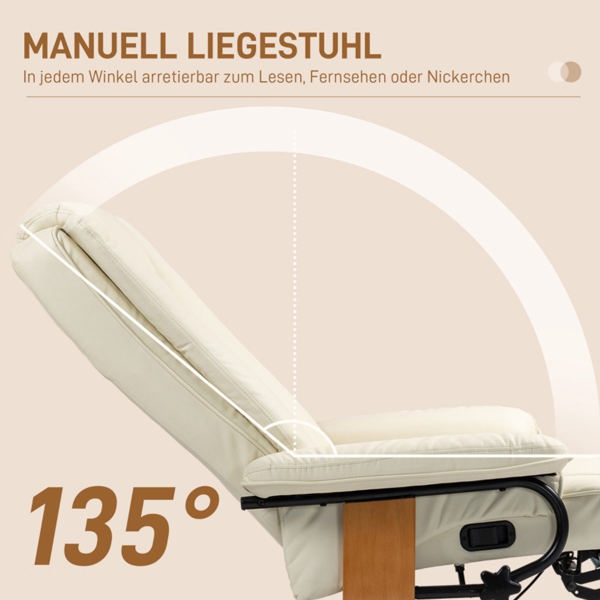 HAUSS SPOLE Relaxfauteuil Draaibaar Handmatig Met Verstelbare Rugleuning En Voetsteun Voor Woonkamer Kunstleer Crèmewit