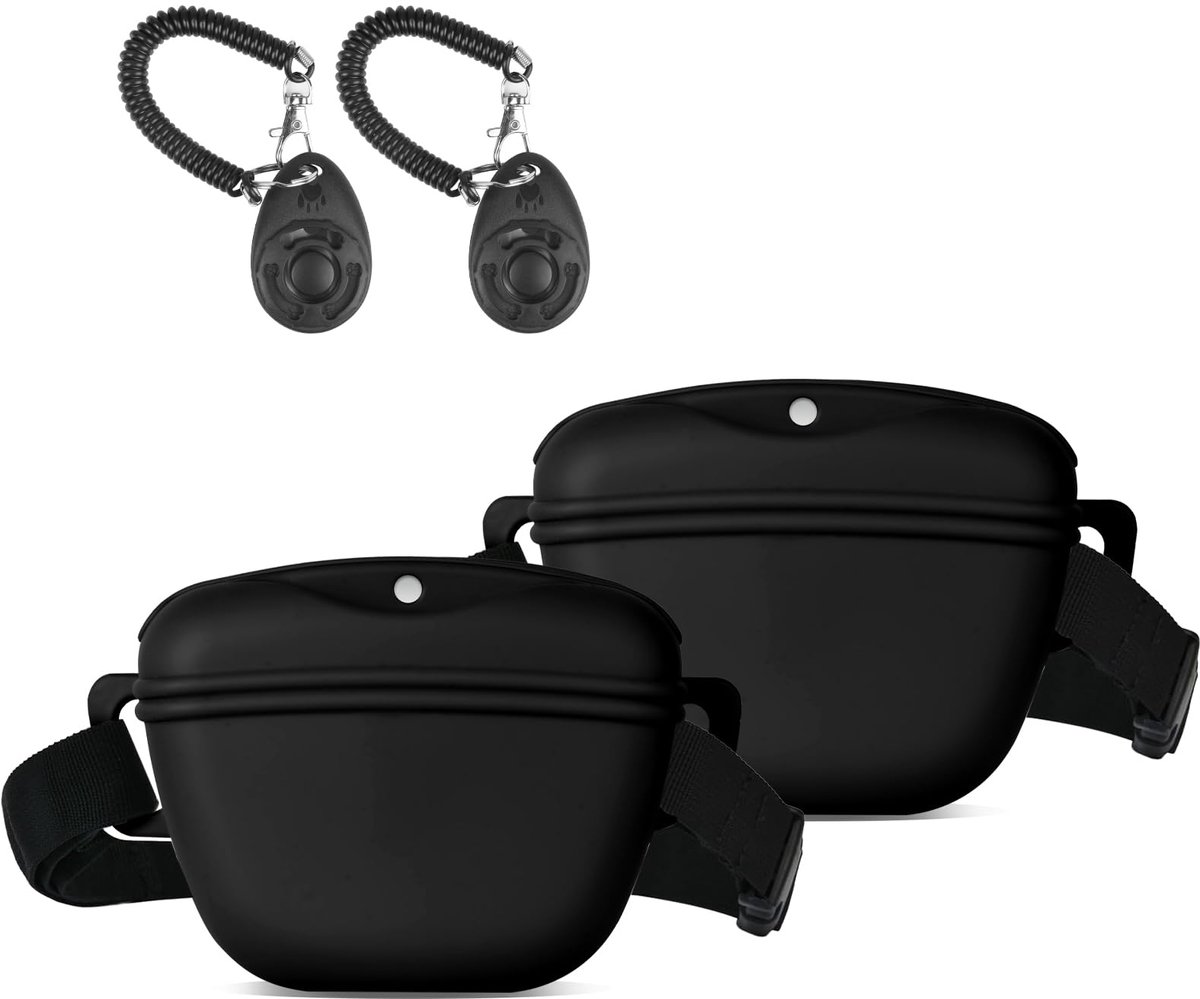 Aomig 2 stuks siliconen snoepzakjes voor honden, accessoires, trainingstas, hondentraktatietas, draagbare voederzakken voor hondenwandelingen met clicker en trainingsriem
