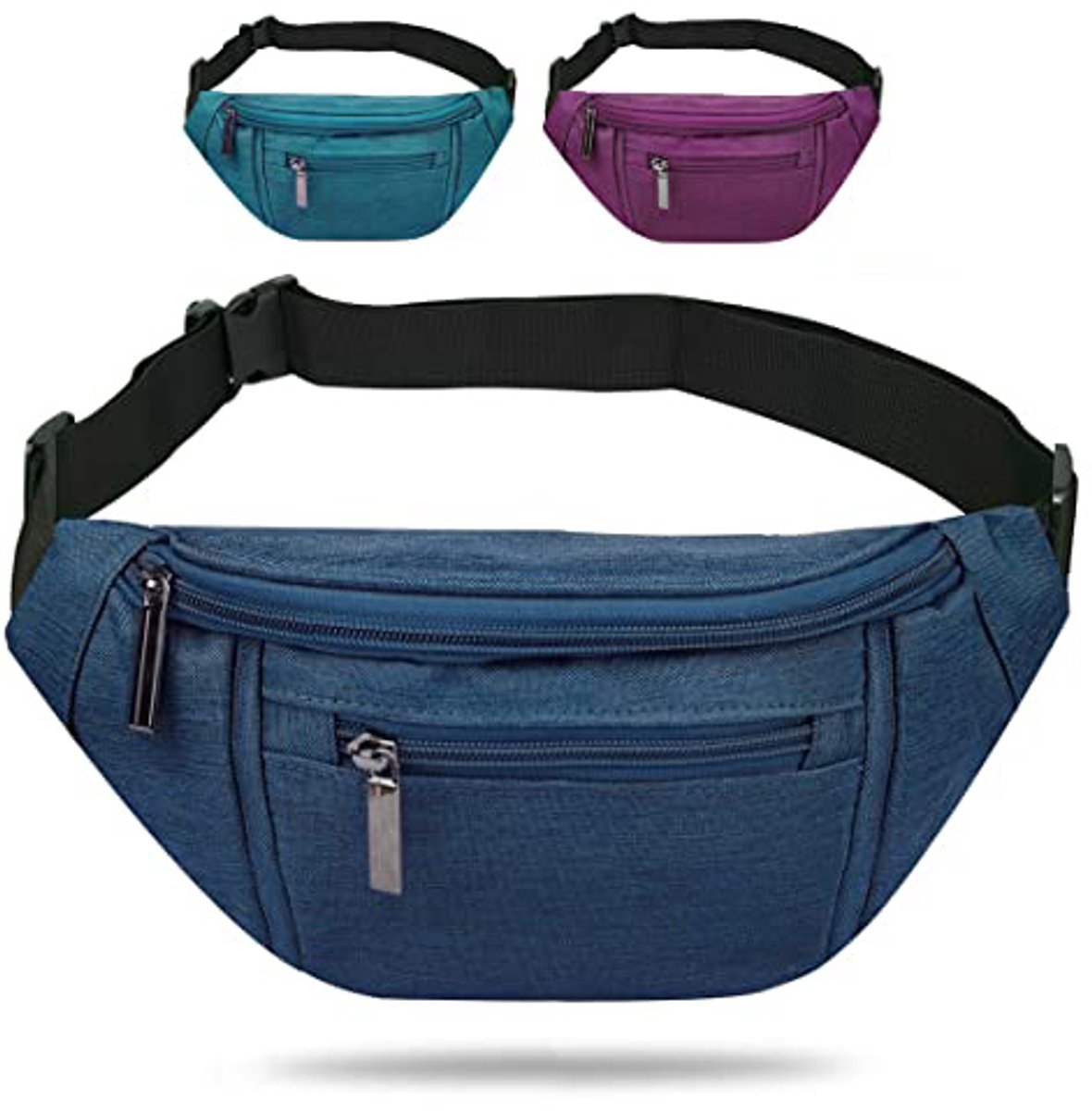 Heuptas Dames & Heren - heuptasje dames - Crossbody Tas - Waterafstotende Fanny Pack met 4 Ritsvakken - Verstelbare Schoudertas voor Reizen, Wandelen, Hardlopen & Fietsen - Donkerblauw