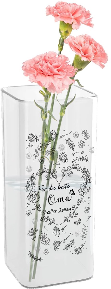 Vaas met Gravure, Glasvaas met Bloemenhart, Oma Decoratieve Vaas als Verjaardagscadeau, Moederdagcadeaus, Geschenken voor Grootmoeder op haar Verjaardag, Moederdag