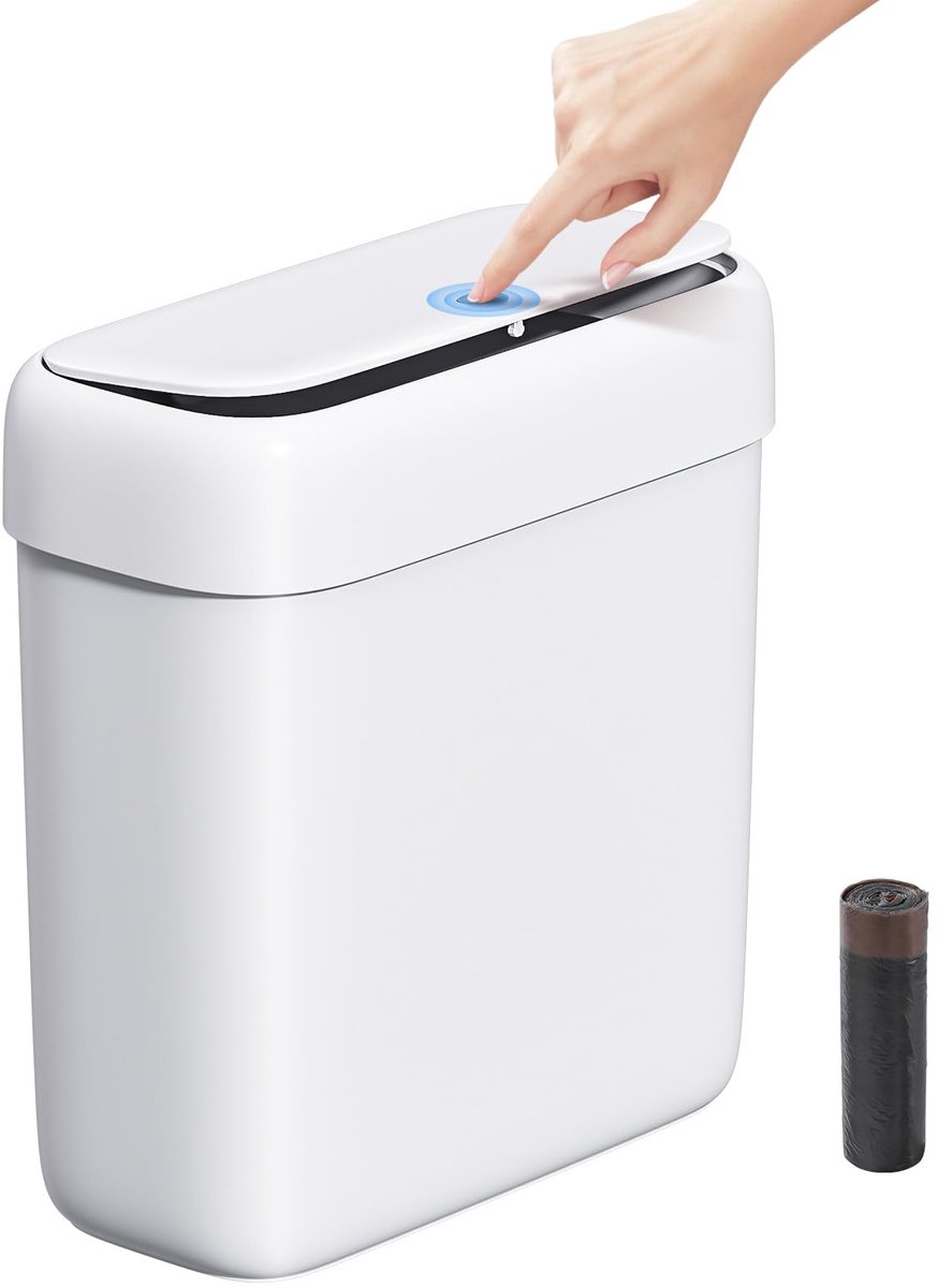 Prullenbak met deksel, 8,5 l/2,2 gallon, smalle prullenbak van kunststof met opklapbaar deksel, veilig voor badkamer, keuken, slaapkamer, woonkamer