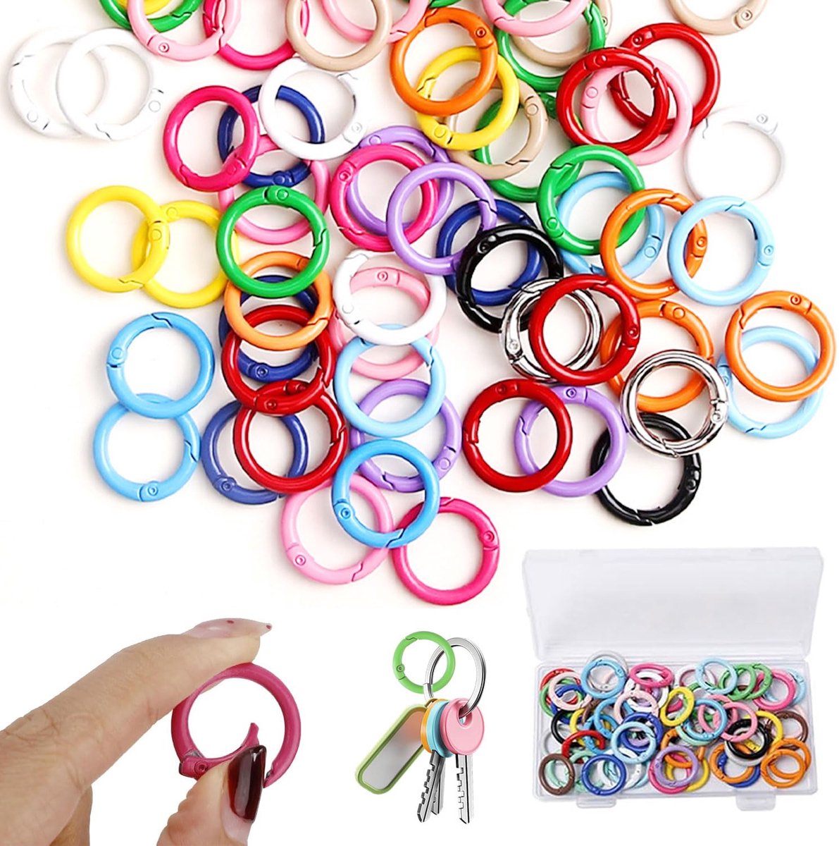 Karabijnhaken ronde kleurrijke sleutelhanger 2,4 cm mini veer O-ringen ronde lente splitringen voor sleutelhanger rugzak ambachten (willekeurige kleur)