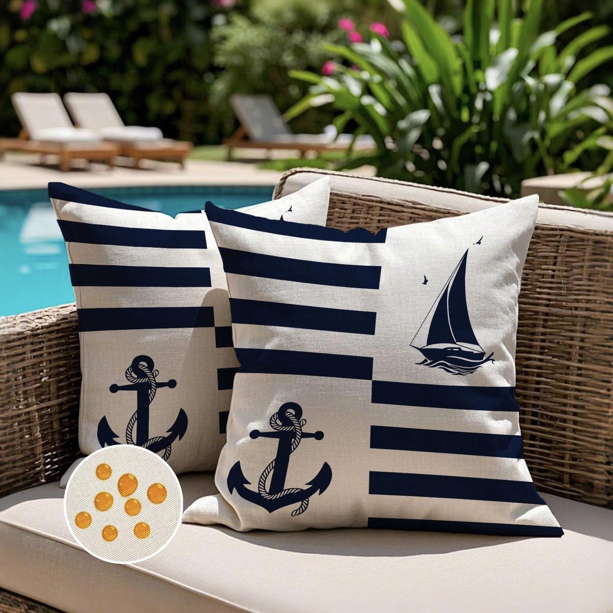 50 x 50 cm, marineblauw, waterdicht, voor bank, anker, zeilboten, zomer, nautisch, decoratief, voor woonkamer, tuindecoratie, set van 2