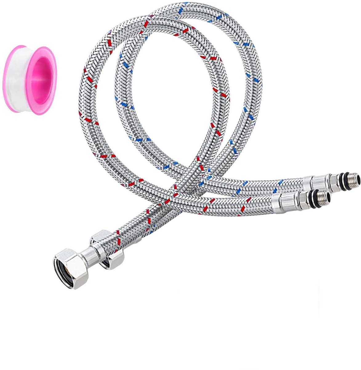 2 stuks waterkraanslang G3/8 x M10 aansluitslang voor armatuur, verlengslang 80 cm, flexibele pantserslang met dichtingsband, waterkraanslang 3/8 inch voor mengkraan