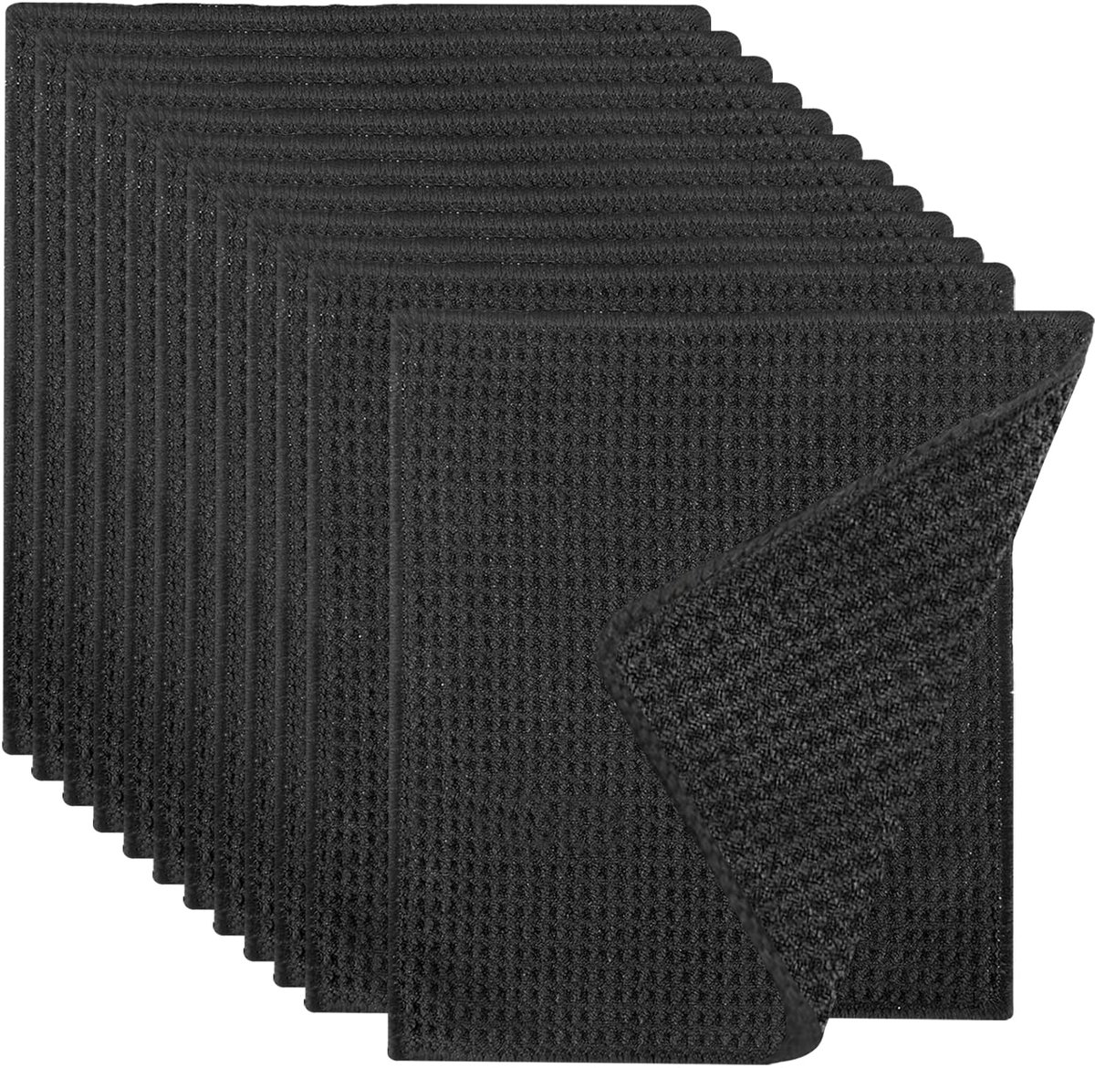 12 stuks microvezeldoeken, 20 x 20 cm, Barista-doek, zwart, vaatdoeken, wasbare vaatdoeken, wafeldoek, microvezeldoek, absorberende microvezel, theedoeken voor keuken, raam, glas, badkamer