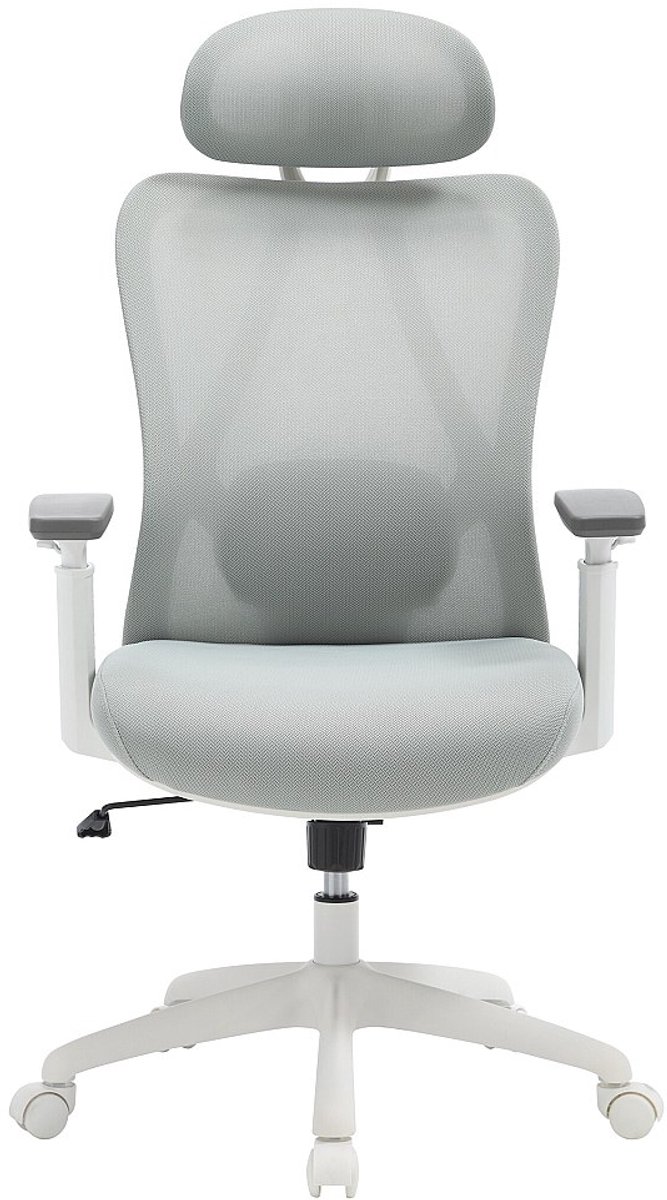 Vente-unique Ergonomische bureaustoel met hoofdsteun - Stof - Grijs en wit - SORLITA
