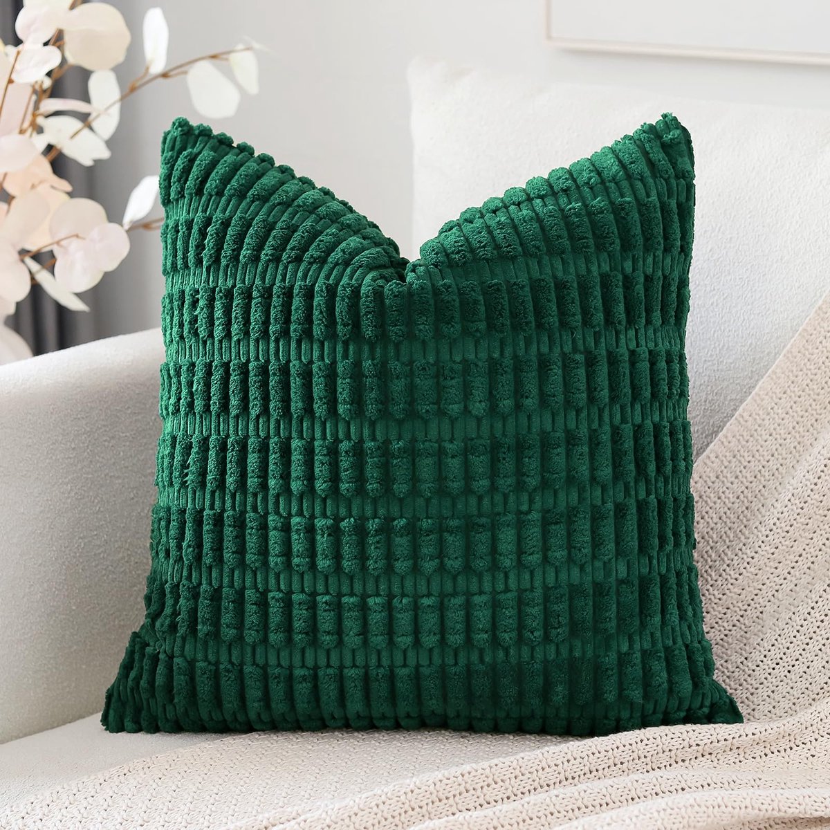 Kussenhoes 45x45 cm, super zacht, boho, gestreept, vierkante kussenslopen, decoratieve moderne kussenslopen voor bank, slaapkamer, auto, decoratie, kerstgroen