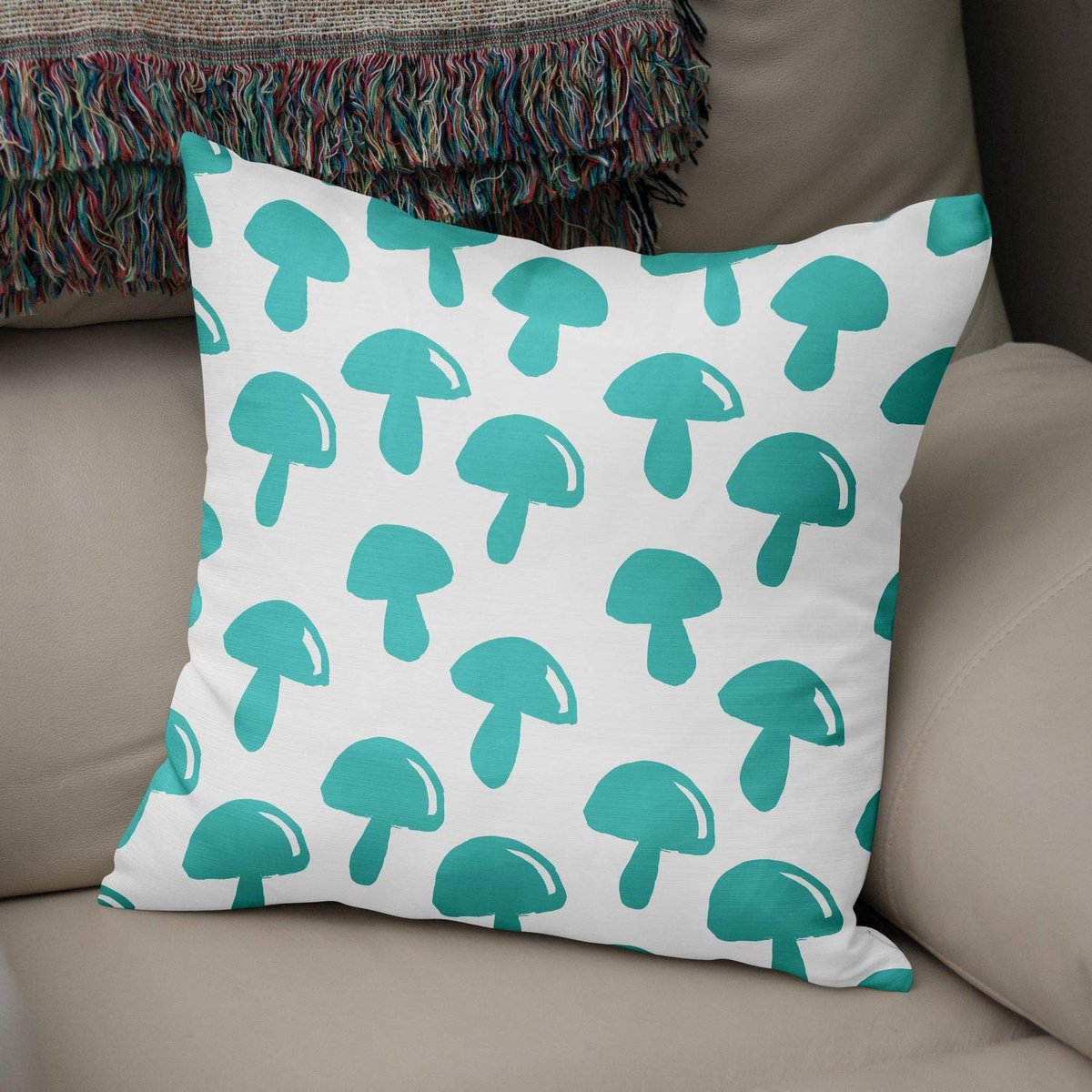 Kussenhoes Turkoois, witte werpkussenhoezen, decoratieve kussenslopen voor woonkamer, bank, slaapkamer, grootte: 50x50 cm - ontworpen en vervaardigd in Turkije