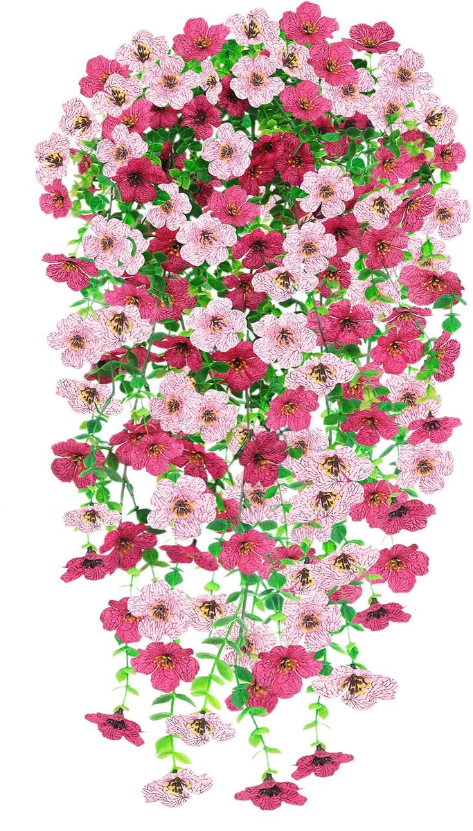 2 PCS kunstmatige hangende bloemen, UV-bestendige nep opknoping trailing muur bloemmanden kunstmatige planten voor Home Garden Yard Patio Wedding Outdoor Indoor Decor(Rose Roze)