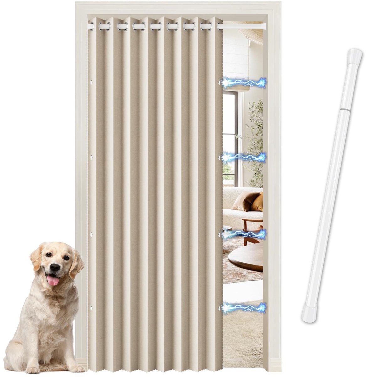 Gordijn met telescoopstang, verduisteringsgordijnen van stof in linnenlook voor woonkamer, slaapkamer, hal, keuken en kast, zandkleurig