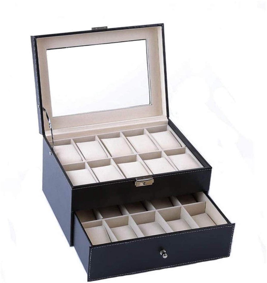 Horloge Kasten Gevallen Dubbellaags 20 Horloge Sieraden Collectie Case Show Glas Top Sieraden Doos Opbergtas met Kleine Leuke Maat Armband Serie