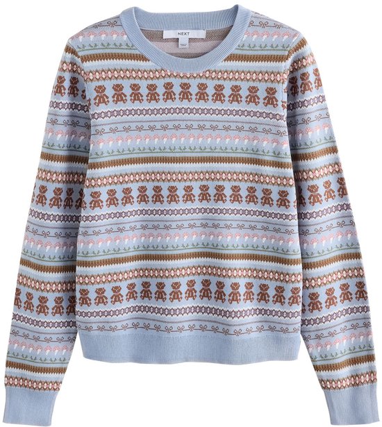 Next - Dames - Zachte katoenrijke trui met lange mouwen en ronde hals - Blauw