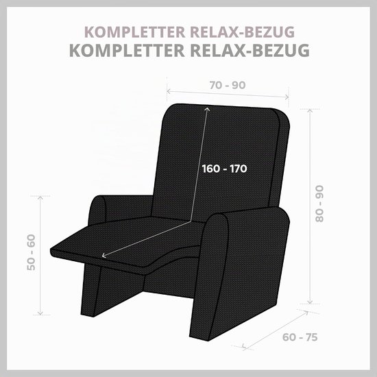 Relaxfauteuil Hoes TEIDE - Elastische Relaxstoel Hoes/Recliner Cover/Relax Chair Cover - Universele Rekbare Beschermhoes 70–100 cm - Wasbaar - Zwart — afbeelding 3