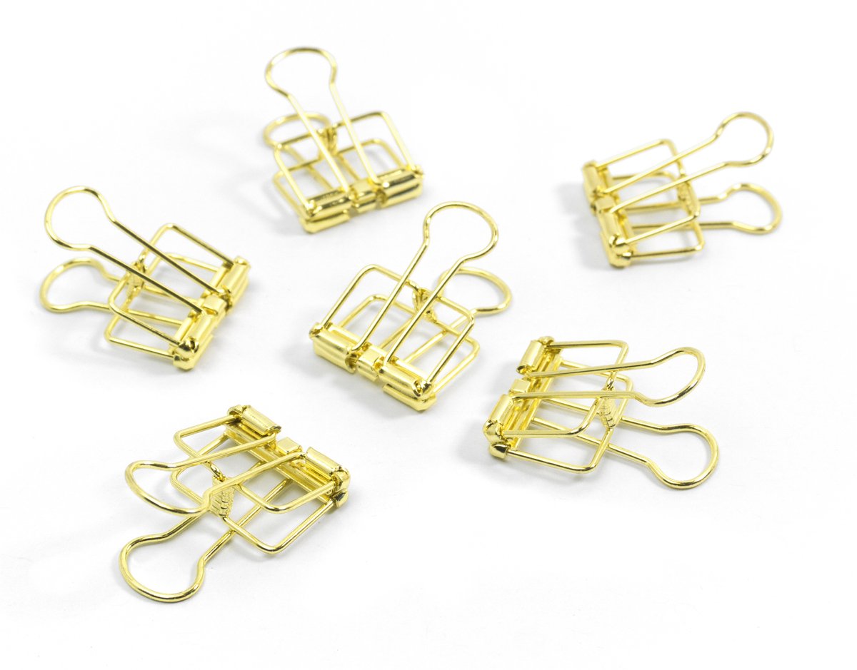 Binder clips - set of 6 golden