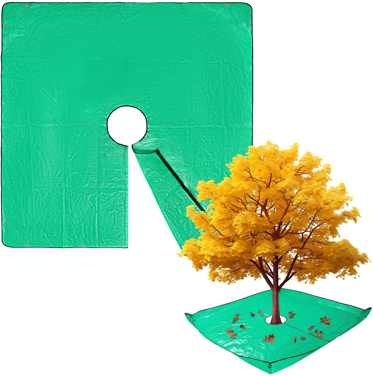 Landschapszeil voor boomsnijden, 2 x 2 m, tuinmat met 30,5 cm gat, waterdicht tuinzeil met hoeksluitingen, plantenmat voor trimmen met klittenbandsluiting, struiktrimmervanger takkenzeil