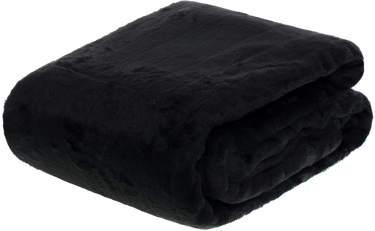 Deken van imitatiebont, 150 x 200 cm, gezellige deken, sprei, zwart