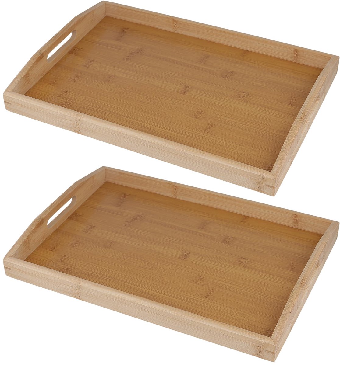 Dienblad met handgrepen (40 x 29 x 5 cm) - houten dienblad groot rechthoekig ontbijtdienblad voor thee, koffie en salontafel