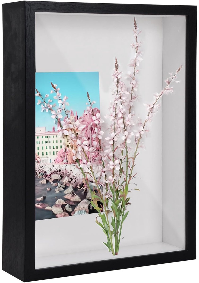 3D Shadow Box A4, 8,9 x 12,4 inch diepe doos fotolijst voor tafelblad en muur, houten 3D-fotolijst, displaybox voor ambachten, memorabilia bloemkaartjes medaille (zwart 5 cm)