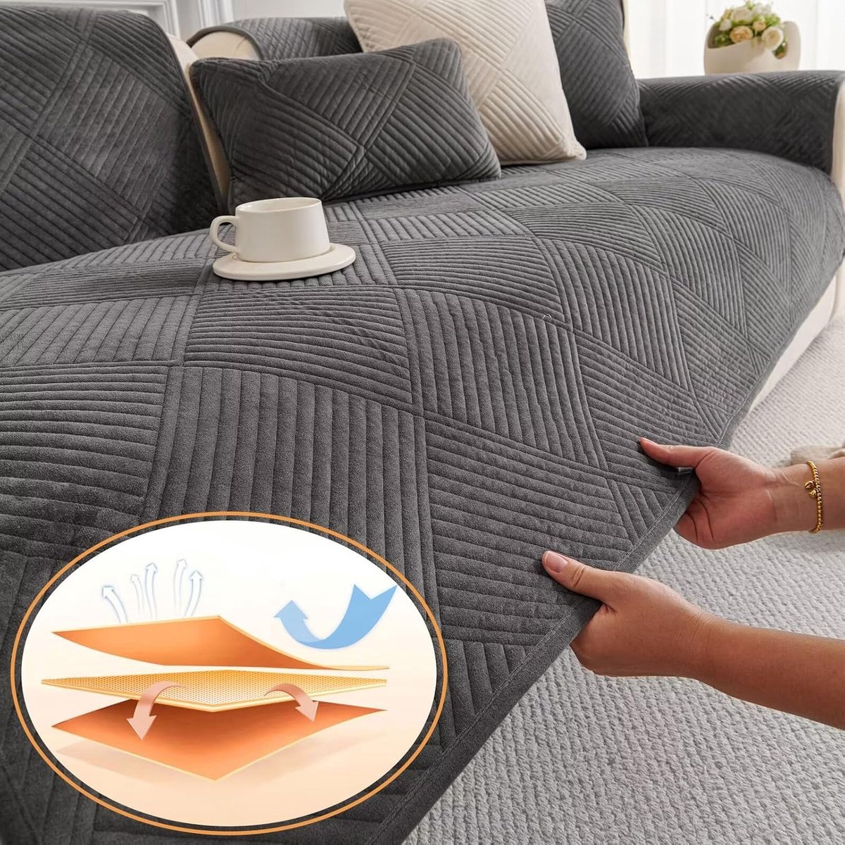 KZQ Universele Rekbare Antislip Bankhoes Met Structuur Voor 1 Tot 4 Zits En L Vormige Banken（70*210cm）