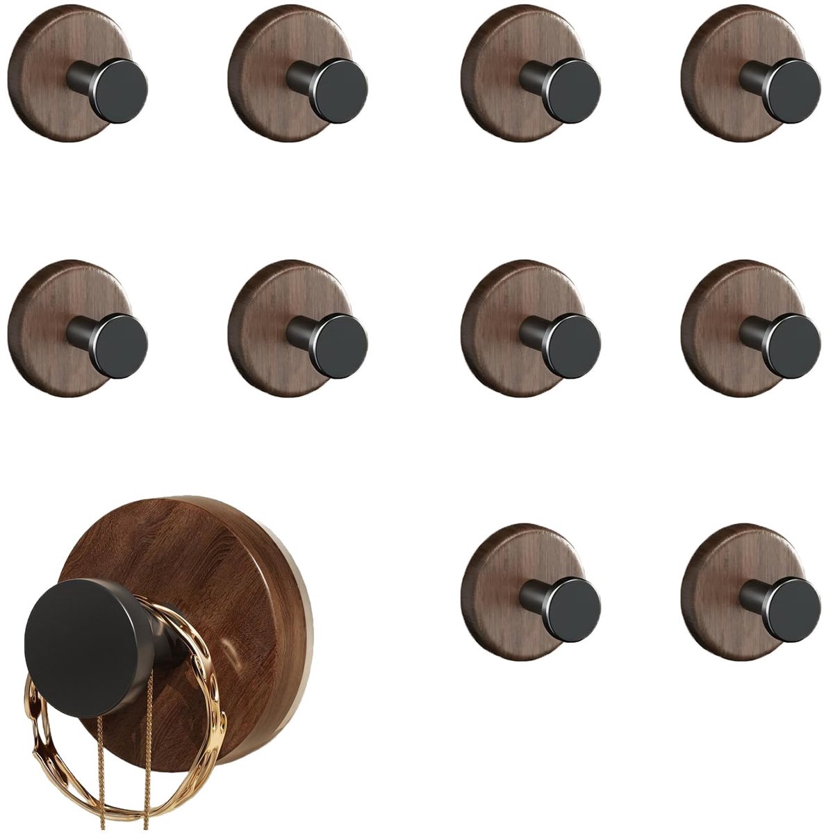 10 stuks houten bamboe wandhaken, decoratieve kleefhaken, zelfklevend, voor badkamer, keuken, toilet, kantoor