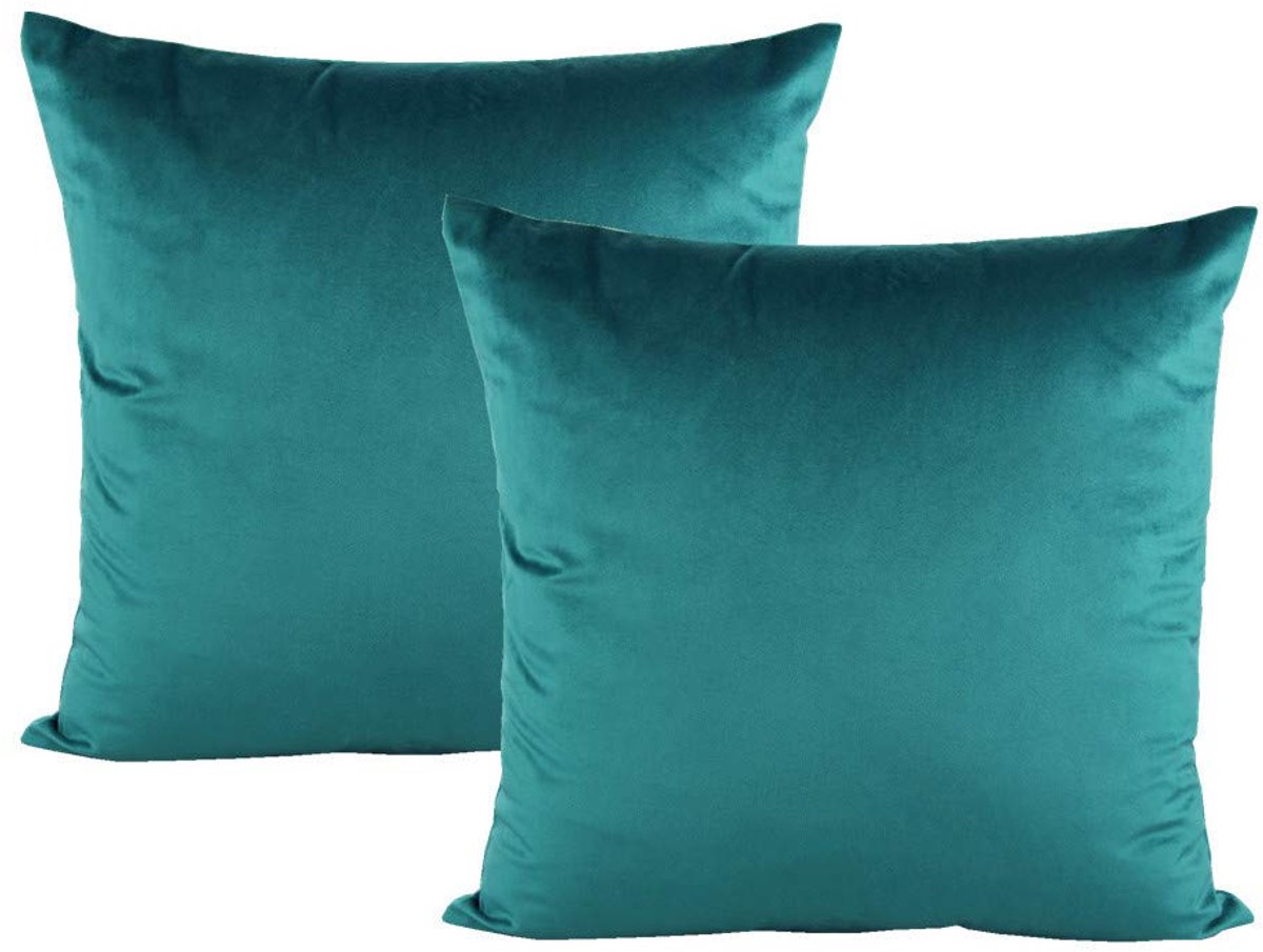 Set van 2 set van 2 stuks, groenblauw, zacht, effen, vierkant, fluweel, decoratief, voor bank, terras, bank, slaapkamer, kantoor, auto, set van 2