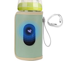Draagbare flessenwarmer voor in de auto - Draagbare flessenwarmer voor op reis - USB-flessenwarmer - Met lcd-display - Verwarmingsfunctie en nauwkeurige temperatuurregeling - Lichtgewicht en draagbaar - Met handvat - Groen