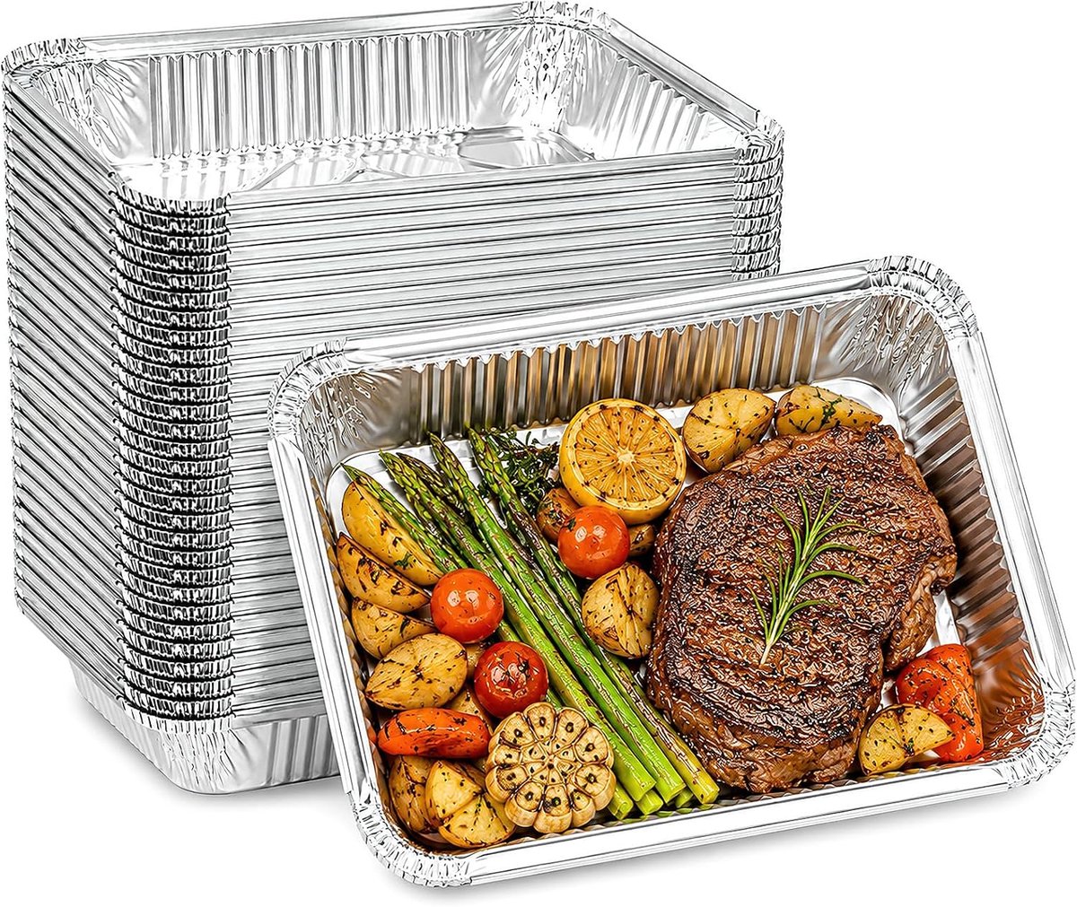 Set van 25 aluminium grillschalen opvangbakken (1000 ml) Wegwerp aluminium 1000 ml 850 ml voor grill gas houtskool grillschaal zonder deksel voor koken braden en bescherming